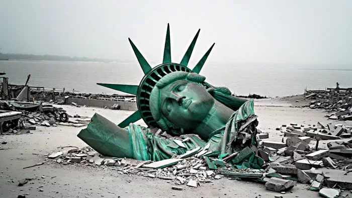 zerstörte Freiheitsstatue in New York
