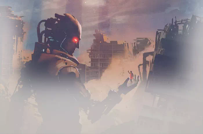 Futuristische Kampfszene